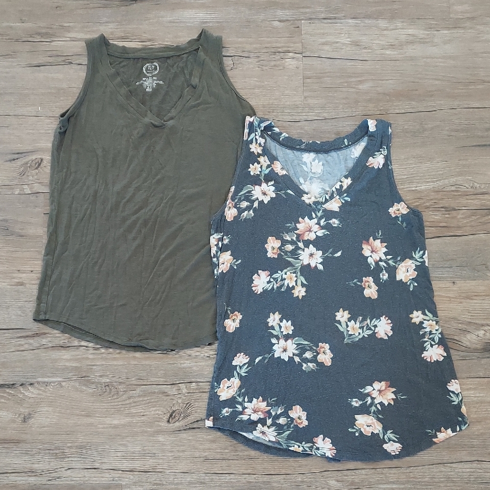 Maurices Green & Floral Women's Tank Tops